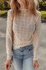 White Sheer Plaid Mesh Lettuce Trim Slim Fit Long Sleeve Top