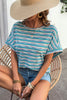 Multicolour Striped Wide Sleeve Loose T Shirt