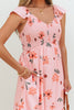 Pink Floral V Neck Smocked High Waist Ruffle Hem Long Dress