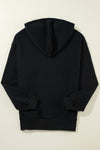 Black Fleece Lined Kangaroo Pocket Drawstring Chunky Hoodie