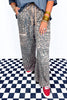 Khaki Plus Size Leopard Print Raw Edge Patch Pocket Drawstring Loose Pants