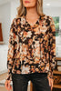 Black Floral V Neck Long Puff Sleeve Breezy Blouse