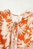 Orange Floral Print Knotted Open Back Long Sleeve Blouse
