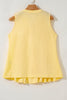 Yellow Cream Bow Tie Notched Neck Pleated Tank Top