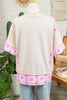 Apricot Daisy Floral Bow Contrast Patchwork Loose T Shirt