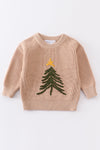 Beige christmas tree hand-embroidery pullover sweater