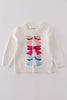 White bow tie cardigan sweater