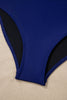 Navy Blue Color Block Detail Adjustable Straps One Piece Swimsuit