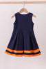 Premium Navy Auburn embroidery ruffle dress