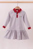 Premium Gray Alabama stripe elephant embroidery dress