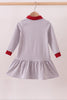 Premium Gray Alabama stripe elephant embroidery dress