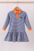 Premium Blue Auburn stripe tiger embroidery dress