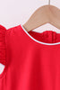 Red flutter sleeve scalloped top