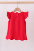 Red flutter sleeve scalloped top