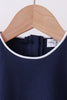 Navy flutter sleeve scalloped top