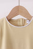 Khaki flutter sleeve scalloped top