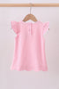 Pink flutter sleeve scalloped top