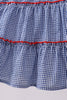 Blue crab embroidery gingham tiered dress