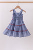 Blue crab embroidery gingham tiered dress