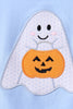 Blue ghost pumpkin embroidery romper