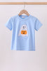 Blue ghost pumpkin embroidery top