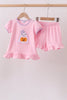 Pink ghost pumpkin embroidery ruffle shorts set