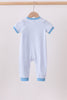 Blue stripe Smirk face applique romper