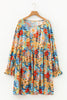 Blue Plus Size Floral Ruffled Long Sleeve Flowy Mini Dress