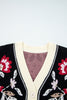 Black Floral Print Buttoned Front V Neck Knit Cardigan