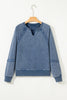 Sail Blue Lace Patchwork Detail Notched Neck Mineral Wash Baggy Sweatshirt