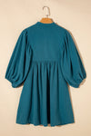 Vineyard Green Corduroy Snap Buttons Empire Waist Bracelet Sleeve Dress