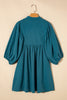 Vineyard Green Corduroy Snap Buttons Empire Waist Bracelet Sleeve Dress