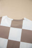 Red Checkerboard Plaid Long Sleeve Solid Color Shorts 2pcs Set