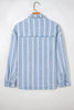 Sky Blue Stripe Boyfriend Chest Pocket Classic Denim Shacket