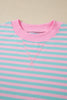 Pink Stripe Color Block Detail Long Sleeve Pullover Elastic Waist Pull On Shorts 2pcs Set