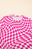 Rose Checkered Pattern Mesh Mock Neck Long Sleeve Top