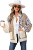 Khaki Leopard Waffle Quilted Patchwork Button Front Jacket