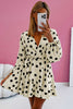 Beige Polka Dot Printed Surplice V Neck Puff Sleeve Mini Dress