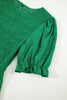 Dark Green Solid Textured Smocked Puff Short Sleeve High Waist Long Dress