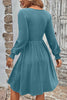 Chestnut Shirred Cuff Long Sleeve Button Round Neck Mini Dress