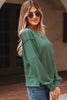 Evergreen Solid Color Raw Seam Patchwork Ribbed Drop Shoulder Sweatshirt