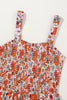 Orange Floral Print Sleeveless Smocked Shift Jumpsuit