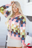 Multicolour Plush Checkered Pattern Button Front Cardigan Sweater