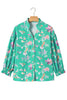 Green Floral Lantern Sleeve Button Front Shirt