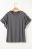 Dark Grey Double Ruffled Short Sleeve Plus Size Top