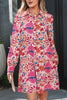 Red Fall Flower Print Long Sleeve Mini Dress