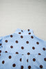 Sky Blue Polka Dot Print Ruffle Stand Neck 3/4 Sleeve Shift Shirt