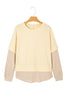 Apricot 2 in 1 Faux Two Piece Patchwork Round Neck Sweatshirt