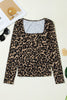 Brown Leopard Print Slim Long Sleeve T Shirt