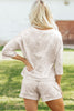 Beige Vintage Tie Dye Bracelet Sleeve Drawstring Elastic Waist 2pcs Short Set